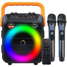 신흥몰 충전식 휴대용 블루투스 노래방앰프 60W + 무선 MIC 2p 세트, SM-9000, 혼합색상