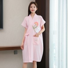 新款純棉浴袍 紗布浴裙 甜美晨袍 夏季睡衣女, 粉色小花兔 冰潔玉潔 純棉速幹,小童女孩建議110-130釐米, 粉色小花兔