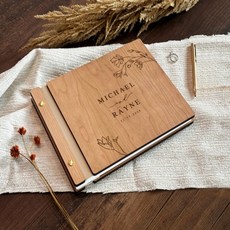 나무 방명록 맞춤 제작 웨딩 개인 사진 앨범 소박한 기념일 선물 (그녀를 위해), 03 A5(30 SHEETS ), 03 kraft inner page