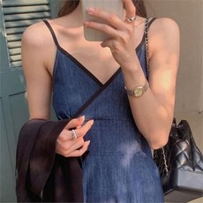 여성 데님 원피스 뷔스티에 캐주얼 데일리 여성 멜빵 원피스 민소매