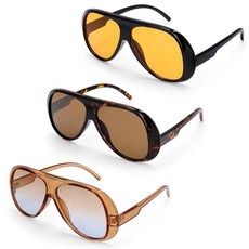 JATEBI 3피스 레트로 오버사이즈 에비에이터 선글라스 여성용 남성용 70년대 트렌디하고 두꺼운 선글라스 UV400