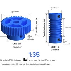 나일론 웜 기어 키트 톱니 비율 메커니즘용, 7. 1M - 1 ratio 35, B. both 8mm