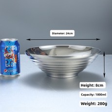 두꺼운 스테인리스 스틸 화상방지 대형 수프 이중 콘형 국수 그릇 상업용 레이어, 직경 24cm 광택 대나무 모자 그릇