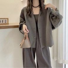 COSYEVNO 여성자켓 가을 브이넥 심플 트렌디 캐주얼 루즈핏 숏 긴팔 버튼 상의 CXJjk-11