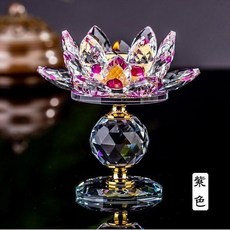 水晶蓮花燭臺擺件裝飾佛臺敬神家用, 紫色