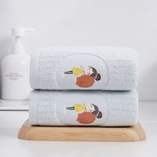 92%好評率 拾棉時光純棉毛巾傢用兒童寶寶洗臉卡通可愛柔軟吸水不易掉毛全棉, 1個, 藍色 50*25cm 40g 兩條裝更劃, 藍色