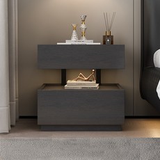 意式極簡牀頭櫃現代創意懸浮實木牀邊櫃臥室輕奢高級感收納儲物櫃, 【MQ4懸浮鋼柱】黑橡木(不帶燈):50X40X50CM