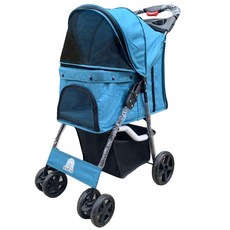 寵物推車 超輕量 可放機車前座 一鍵收車 四輪超穩固 折疊 狗推車 貓推車 中小型犬可乘坐 外出籠, 1個, 四輪升級款 (不可放機車前座), 藍色