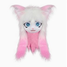 獸頭套 福瑞 cos 獸頭 cosplay 可穿戴 來圖定做, 粉白色, 1個
