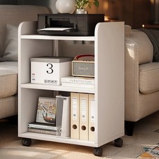 더 풀 사무실 책상 데스크 밑 이동식 우드 수납 선반 책꽂이 북카트, 3단, 화이트