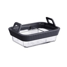 空氣炸鍋玻璃烤盤組, 三格玻璃碗 黑色矽膠提手, 1個
