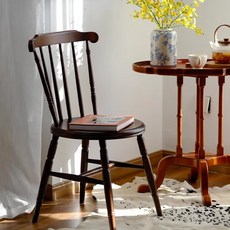 【貓嶼】溫莎椅中複古實木法式網紅靠背侘寂風設計師咖啡店甜餐桌椅子, 艾莎椅[淺胡桃色]