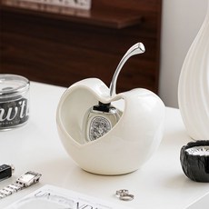 愛心蘋果鑰匙收納託盤 玄關客廳裝飾擺件 喬遷禮物 家居收納 創意小物, 【白色愛心蘋果】收納鑰匙罐, 1個