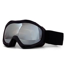 【臺灣出貨】冬季戶外登山雙層防霧滑雪護目鏡防紫外綫防雪盲球麵大視野滑雪鏡, 黑框銀片-黑帶（送布袋）, 1個