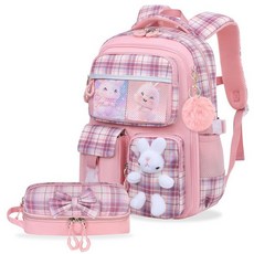 NSEQB 여아용 백팩 세트 귀여운 어린이 학교 백팩 초등학교 가방 핑크-2개 원사이즈 배낭 170389