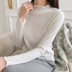 뮤앤뮤즈 국내제작 보들 스판 프릴 폴라티 이너 목티 골지 레이어드 목폴라 티셔츠