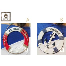 GXS拍照道具 海洋風壁飾大尺寸救生圈掛架，50公分直徑牆面掛飾，創意家居裝飾，海洋主題風格, 1個, A紅色, A紅色