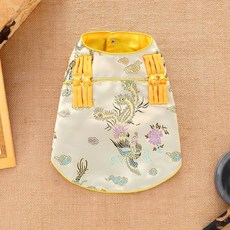 【格森】狗狗貓咪唐裝 寵物新年禮服 泰迪比熊博美春節中式漢服 春夏秋適用, 龍鳳呈祥(黃),XS(建議1-3斤), 1個