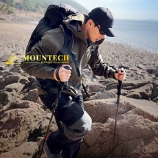 마운테크 초경량 두랄루민 접이식 5단 남성 여성 등산스틱, 2개, 블랙