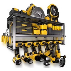 벽걸이형 전동공구 보관대 벽선반 강력 고강도 드릴 선반 미니수납함 활용, 1단, 블랙 - 3층 7지지대