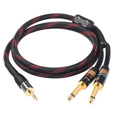 믹서 앰프용 하이파이 3.5mm ~ 듀얼 6.5mm 오디오 케이블 하이엔드 모노 6.5 잭 스테레오 3.5 AUX 케이블(0.5m), 0.5m, Straight head