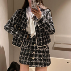 셔니엘 투피스 세트 트위드 여성 자켓 미니 스커트 정장 셋업