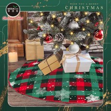 摩達客紅綠雪花格紋聖誕樹裙90cm，聖誕樹裝飾底墊，經典格紋，雪花點綴，保護地板，節慶裝飾, 1個