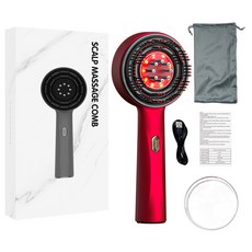 電動頭皮按摩器 手持按摩梳 家用旅行適用 頭部按摩器具, 一台, WN-002紅色