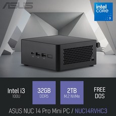 ASUS NUC 14 Pro Mini PC NUC14RVH-C3 TALL / 인강용 사무용 산업용 비즈니스용 미니PC, NUC14RVHC3, Free DOS, 2TB, 32GB, 블랙