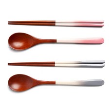 숨쉬는나무 자체제작 그라데이션 물방울 옻칠 나무수저 2인세트, 그라데이션(핑크+블루), 1세트, 2인수저세트