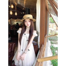 【Echo Chic】Q女家 5/29 羅曼史詩集/夏日miu系千金仙氣撞色網紗娃娃裝連衣裙, 奶杏色,XL, 1個