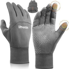 남성용 ihuan 겨울 방수 장갑 여성용 따뜻한 러닝 사이클링 스노우 스키 장갑 추운 날씨용 보온 방풍 소재 및 스노보드 운전용 터치스크린 핑거, Grey, X-Small