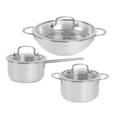 퀸센스 인덕션 모던 304 냄비 세트 3개, 혼합실버, 1세트, 편수냄비 16cm+양수냄비 18cm + 찜 웍 24cm