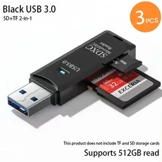 3PCS 다기능 USB 3.0 카드 리더기 마이크로 SD TF 메모리 플래시 드라이브 어댑터 노트북 액세서리, 04 Black3.0