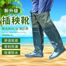 超值 下田插秧鞋軟底水田襪插秧靴超高筒下水褲農田水靴抓捕魚鞋涉水靴 副廠商品, 綠色腿褲60cm軟平底 拍大一碼 ,45