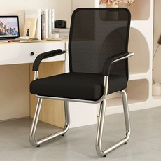 바퀴없는 의자 사무용 학생의자 컴퓨터 의자 블랙 사무실 +그레이, E. 검은색 리본 모양의 통기성 메쉬 팔걸이, A. 강철 발, E. 검은색 리본 모양의 통기성 메쉬 팔걸이