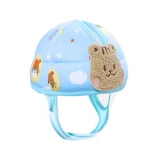 嬰兒學步防摔帽 藍底松鼠 可調式護頭安全帽 輕盈透氣減震防撞, 1個