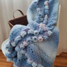 漸變色長絨線手工DIY編織毛線玫瑰花束毯子材料包, 輕紗漸變海洋款4團材料包 直徑88cm左右, 1個