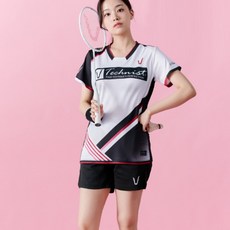 【KB韓國羽球】V-Techinst 紅黑交織戰袍，專業情侶款羽球服裝，透氣排汗，運動靈活自如, 女90, 紅黑