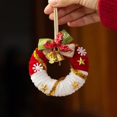 臺灣*出貨 創意扭扭棒聖誕花環diy手工材料包自制聖誕花環成品花送親朋好友, 聖誕圓環A款diy材料包, 1個
