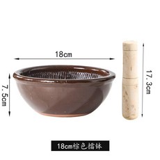 超值 老式擂鉢家用搗蒜器擂辣椒皮蛋擂茶鉢嬰兒研磨器磨米糊陶瓷搗碎器 副廠商品, 1個, 18cm擂鉢帶棒 矮款