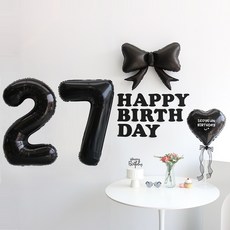 이벤트홀릭 블랙 풍선 생일파티용품세트 (자유레터링) 리본 숫자 풍선 가랜드, 1개, 27
