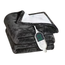 電熱毯 柔軟親膚 智能溫控 快速加熱 安全保護 多功能用途 易於清潔收納, 深灰淺灰150*180cm