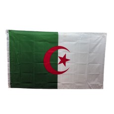 알제리국기 Algeria flag 90x150cm 폴리에스터 90g 금속 고리 이중 스티치 마감, 1개, GREEN+WHITE+RED