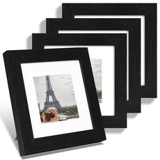 HongKee Hongkee 15.2 x 20.3cm(6 8인치) 사진 액자 4개 세트 진짜 유리와 천연 오크 프레임으로 제작 - 매트가 있는 디스플레이 그림 10.2x15., 6인치 x 6인치, 러스틱 블랙