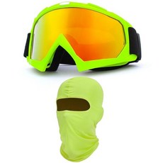 Immoono 페이스 마스크가 있는 오토바이 고글 더트 바이크 고글 방풍 방진 레이싱 스키 고글 보호 안전 안경 방한모 포함 그린 프레임 실버 렌즈, 컬러풀 옐로우, 초록색