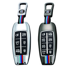 현대 제네시스 자동차 스마트 메탈 키케이스 차 키홀더 키링 키커버 G70 GV70 G80 GV80 6버튼 8버튼, A TYPE 02 (8버튼), 그레이