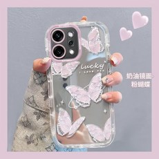 防摔手機殼 保護殼, 1個, M0171透白镜面撞色-幸运粉蝴蝶,OPPO 3