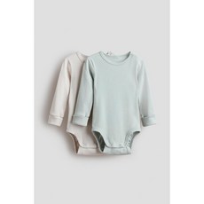 H&M 브랜드관 롱 슬리브 바디수트 2피스 세트 라이트 터쿼이스/베이지 1107147020