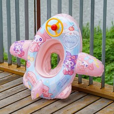 公司貨 游泳圈兒童坐圈 加厚嬰幼兒水泡 1-3-6歲寶寶腋下圈, 方向盤飛機艇-可愛蝴蝶結兔子紫色, 1個